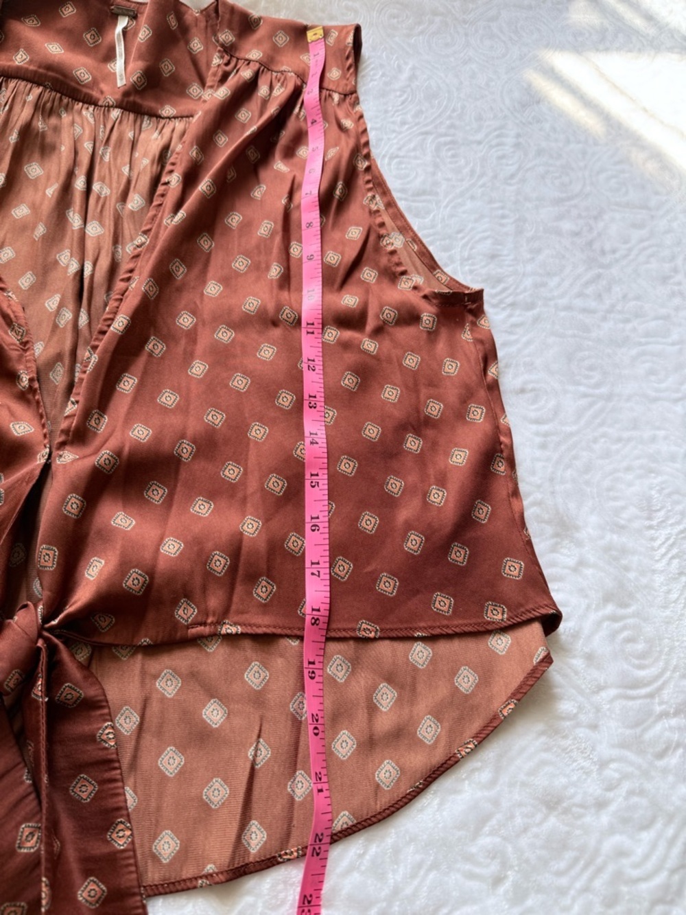 Free People Boho Tie Front Blouse Brown Print Sleeveless Top XS - Picture 7 of 7